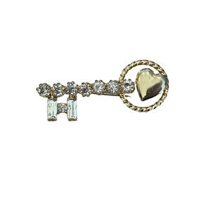 William Hobe Signed Vintage 1966 Key Brooch Pin With Heart & Rhinestones